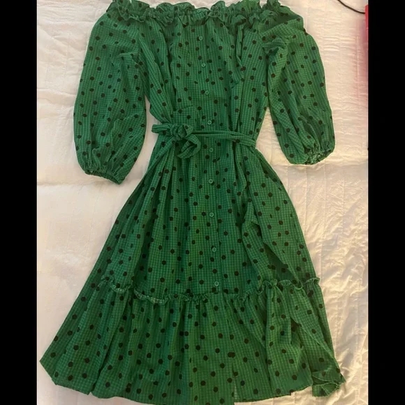 green emerald velvet dress Pre-Order - Maneater Swing Dress in Teal Blue Polka Dot main image 1